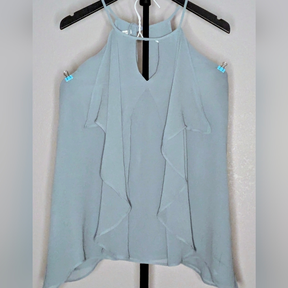Maurices L Light Blue Ruffle Halter Neck Women's Top